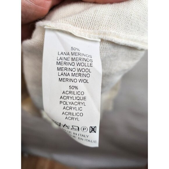 Confriddo Italy Mens Wool Sweater Large Off White 1/4 Button Collared Pullover - Picture 4 of 6